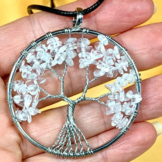 Elämänpuu kaulakoru - Vuorikristalli - 5cm - Valkoisen Liekin Voima