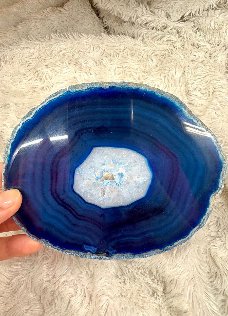 ISO - Sininen Akaattilevy 12cm - 14cm - Valkoisen Liekin Voima