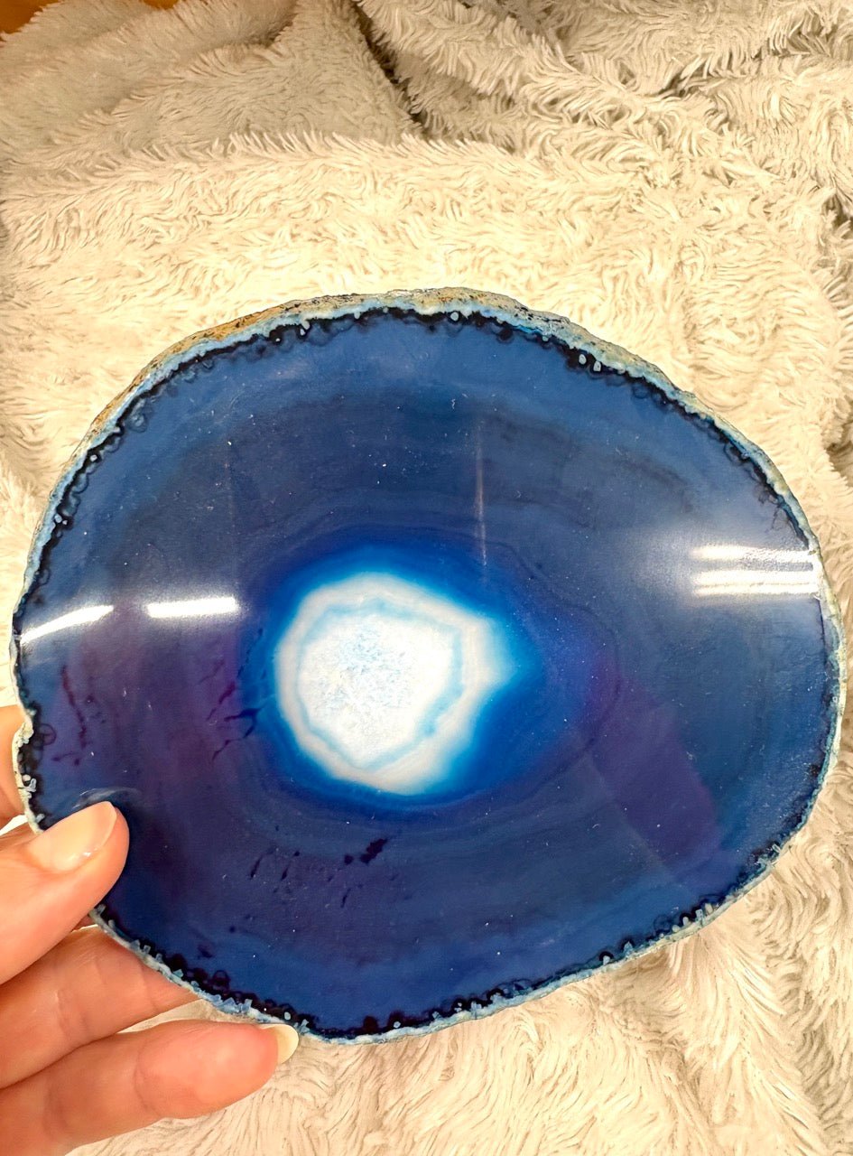ISO - Sininen Akaattilevy 12cm - 14cm - Valkoisen Liekin Voima