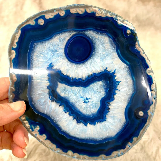 Iso uniikki Akaattilevy - Sininen - 14,4cm x 12,4cm - 185g - Valkoisen Liekin Voima