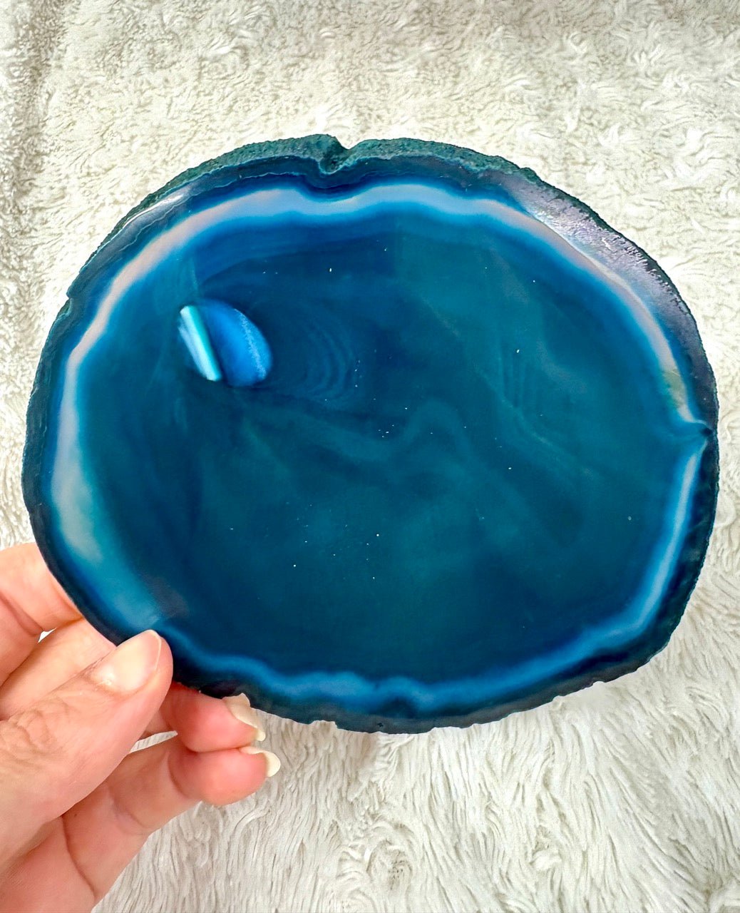 Iso uniikki Akaattilevy - Sinivihreä - 13cm x 11,5cm - 190g - Valkoisen Liekin Voima