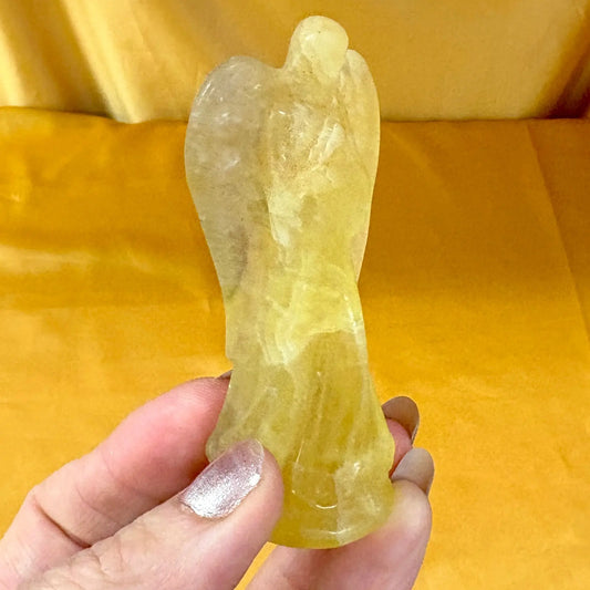 Keltainen fluoriitti - Kristallienkeli - Arkkienkeli Jofiel 8cm - Valkoisen Liekin Voima