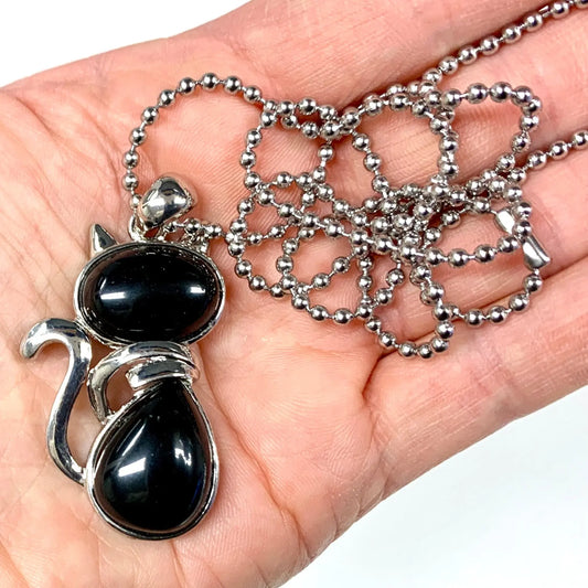 Kissakaulakoru - Musta obsidiaani 4,5cm + ketju 60cm - Valkoisen Liekin Voima