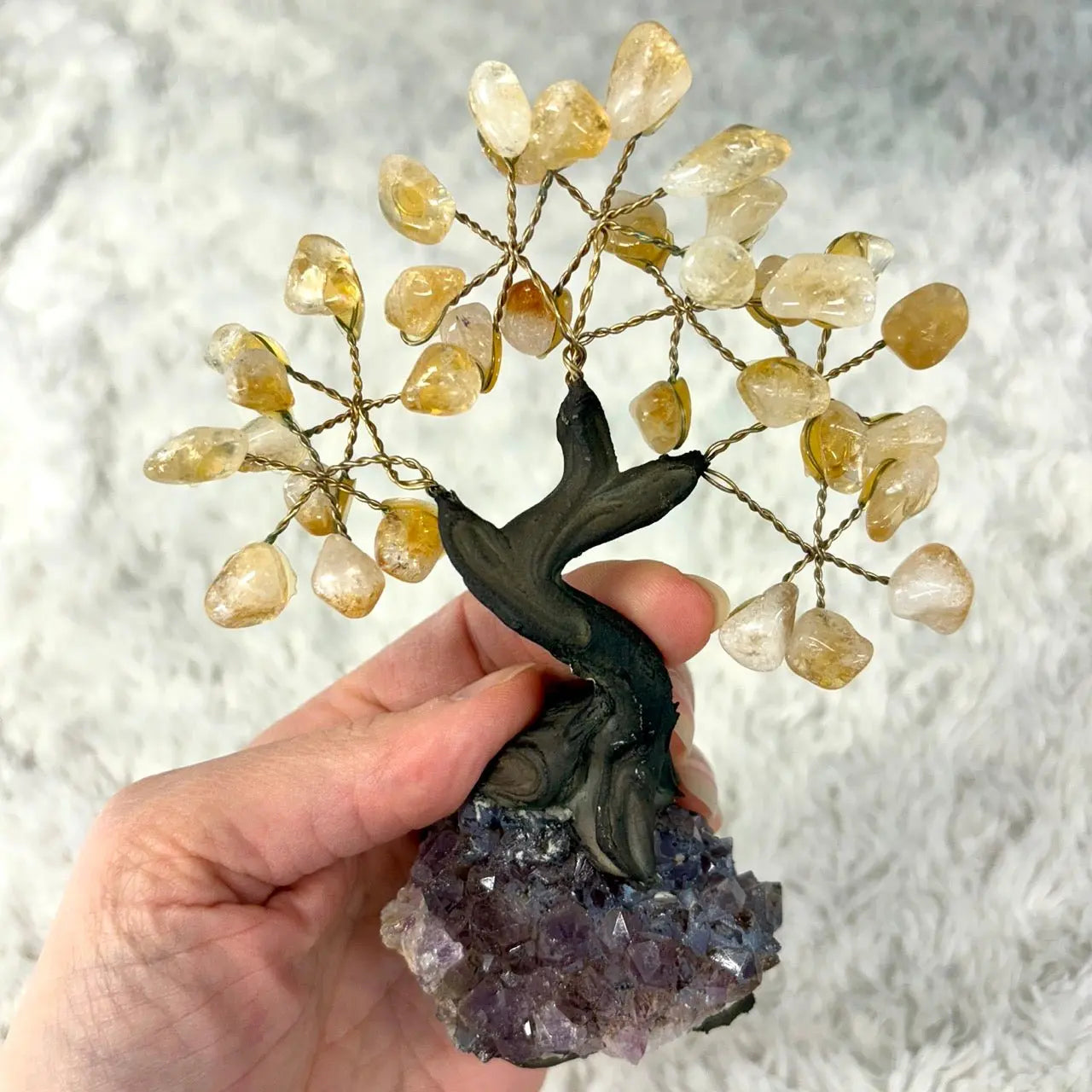 Kristallipuu - Sitriini - Ametisti 14cm - Valkoisen Liekin Voima