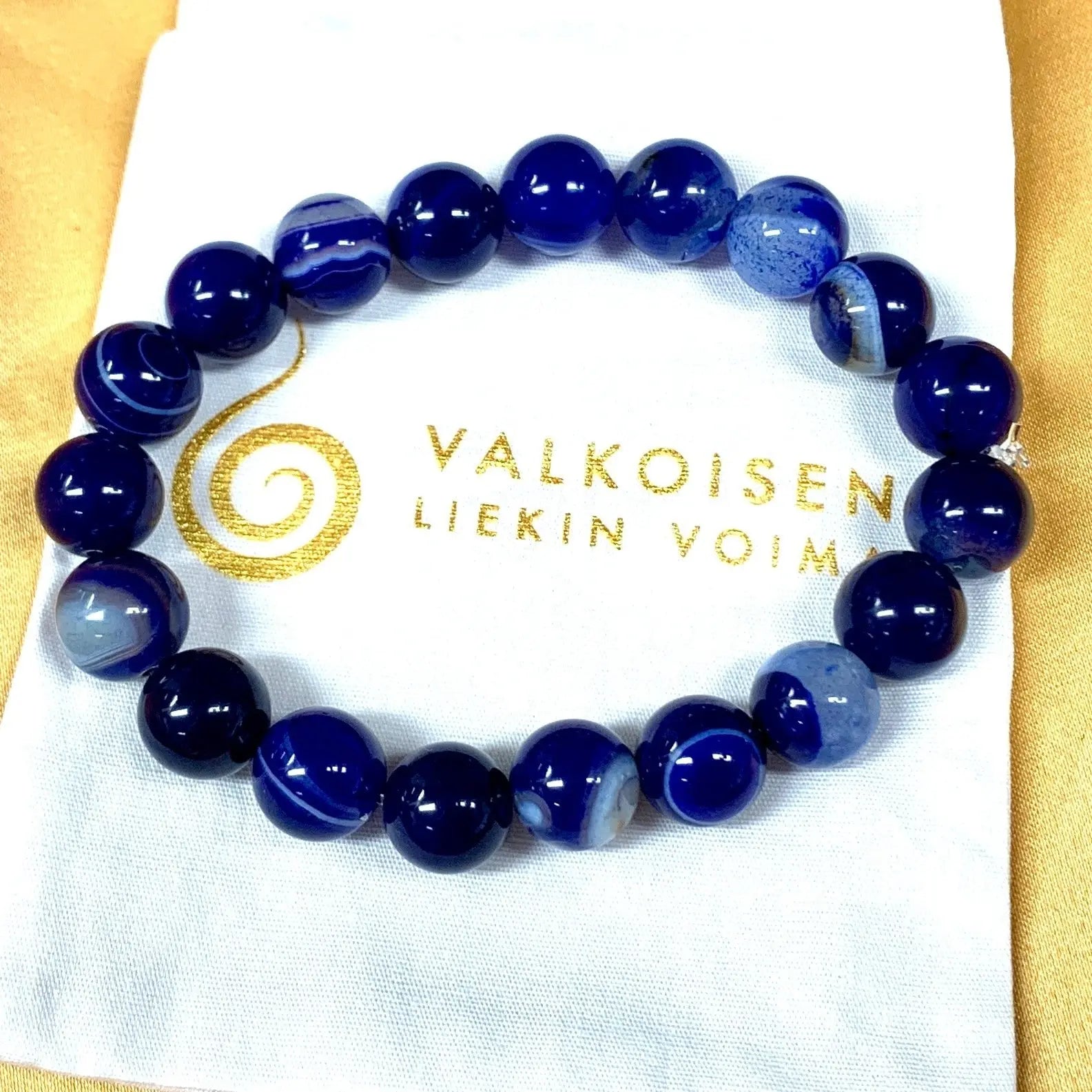 Kuninkaallisen sininen akaatti - Rannekoru - Poistaa pelkoja, suojelee, voimaannuttaa - Valkoisen Liekin Voima