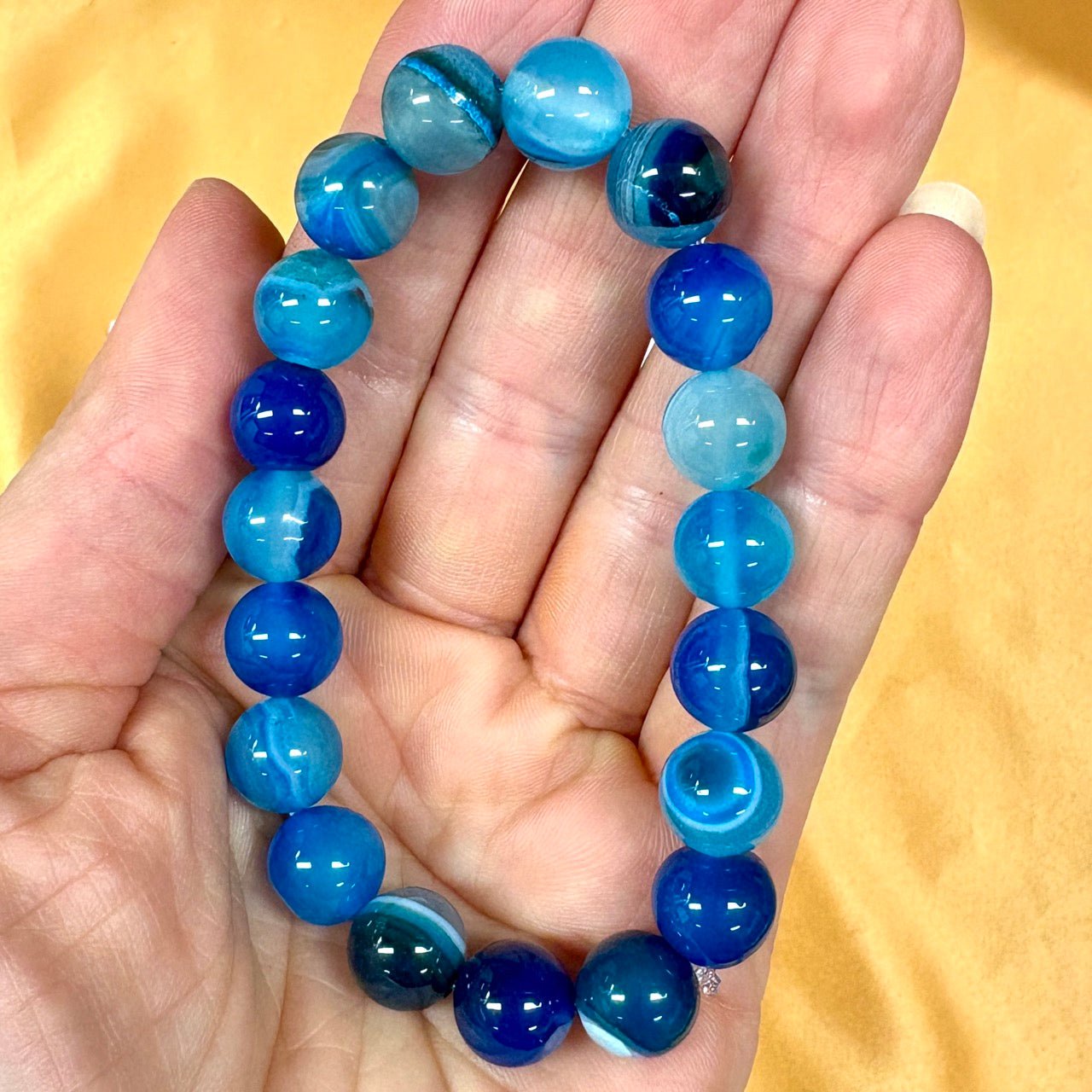 Sininen akaatti - Rannekoru - Lisää luottamusta ja toivoa - Valkoisen Liekin Voima