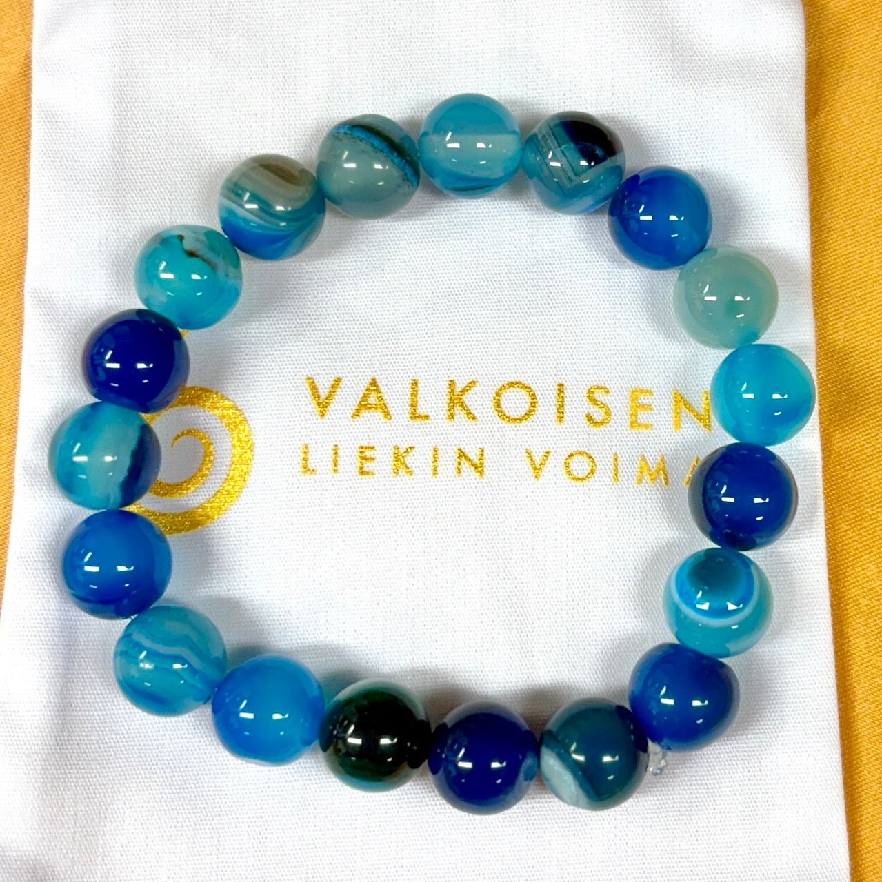 Sininen akaatti - Rannekoru - Lisää luottamusta ja toivoa - Valkoisen Liekin Voima