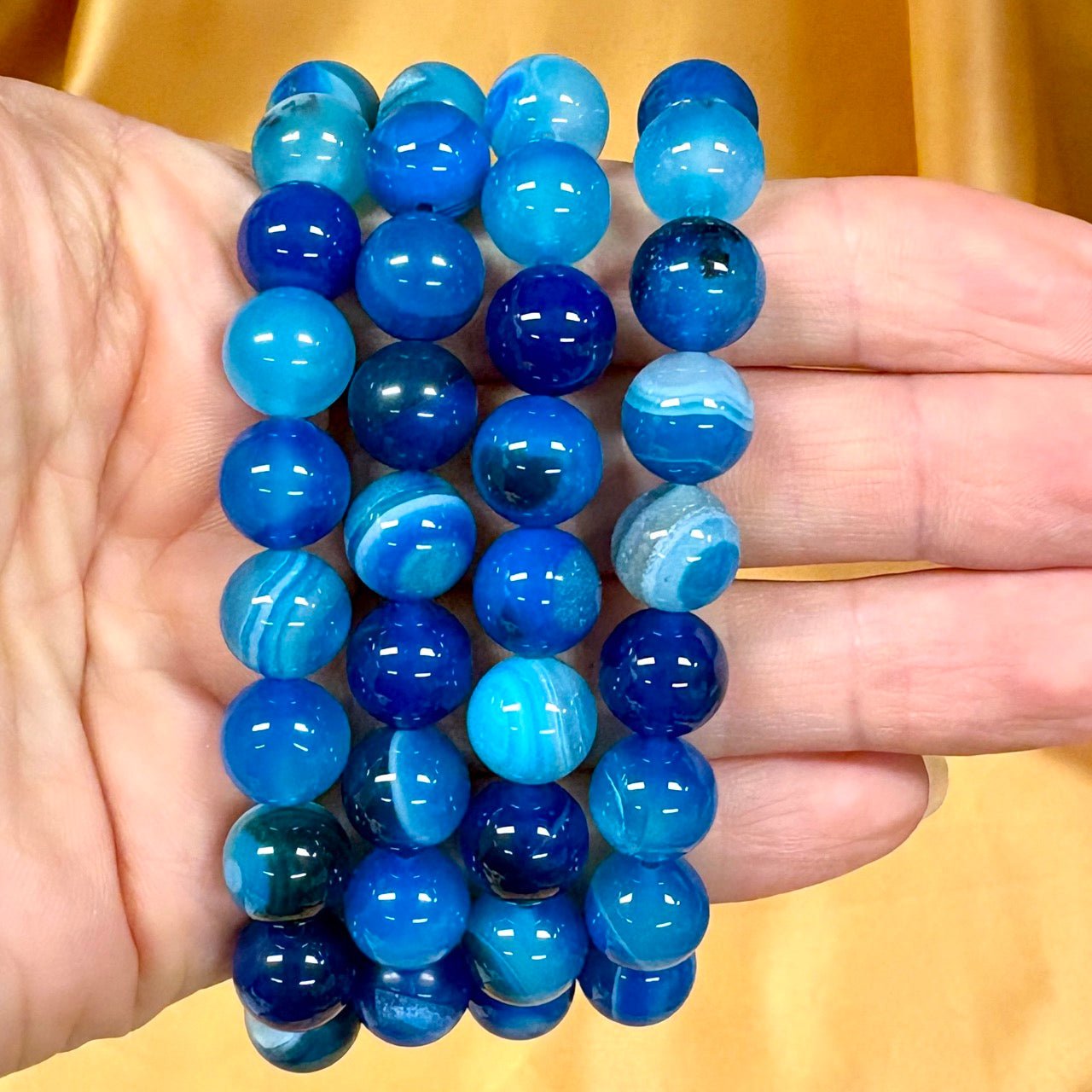 Sininen akaatti - Rannekoru - Lisää luottamusta ja toivoa - Valkoisen Liekin Voima