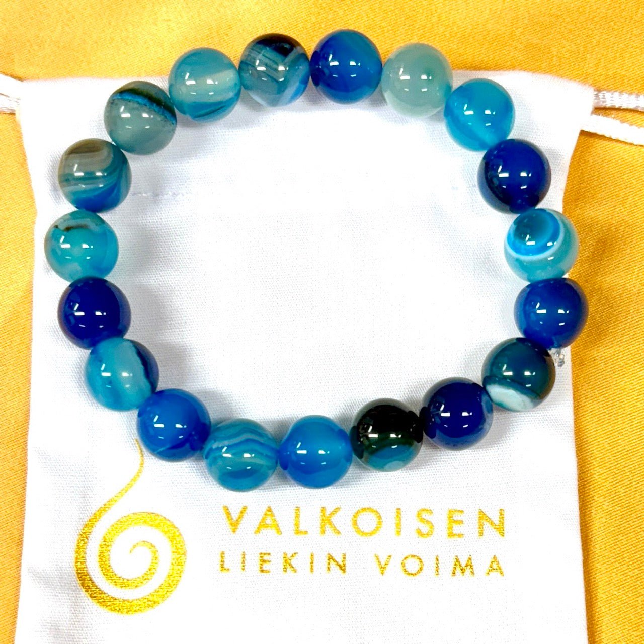 Sininen akaatti - Rannekoru - Lisää luottamusta ja toivoa - Valkoisen Liekin Voima