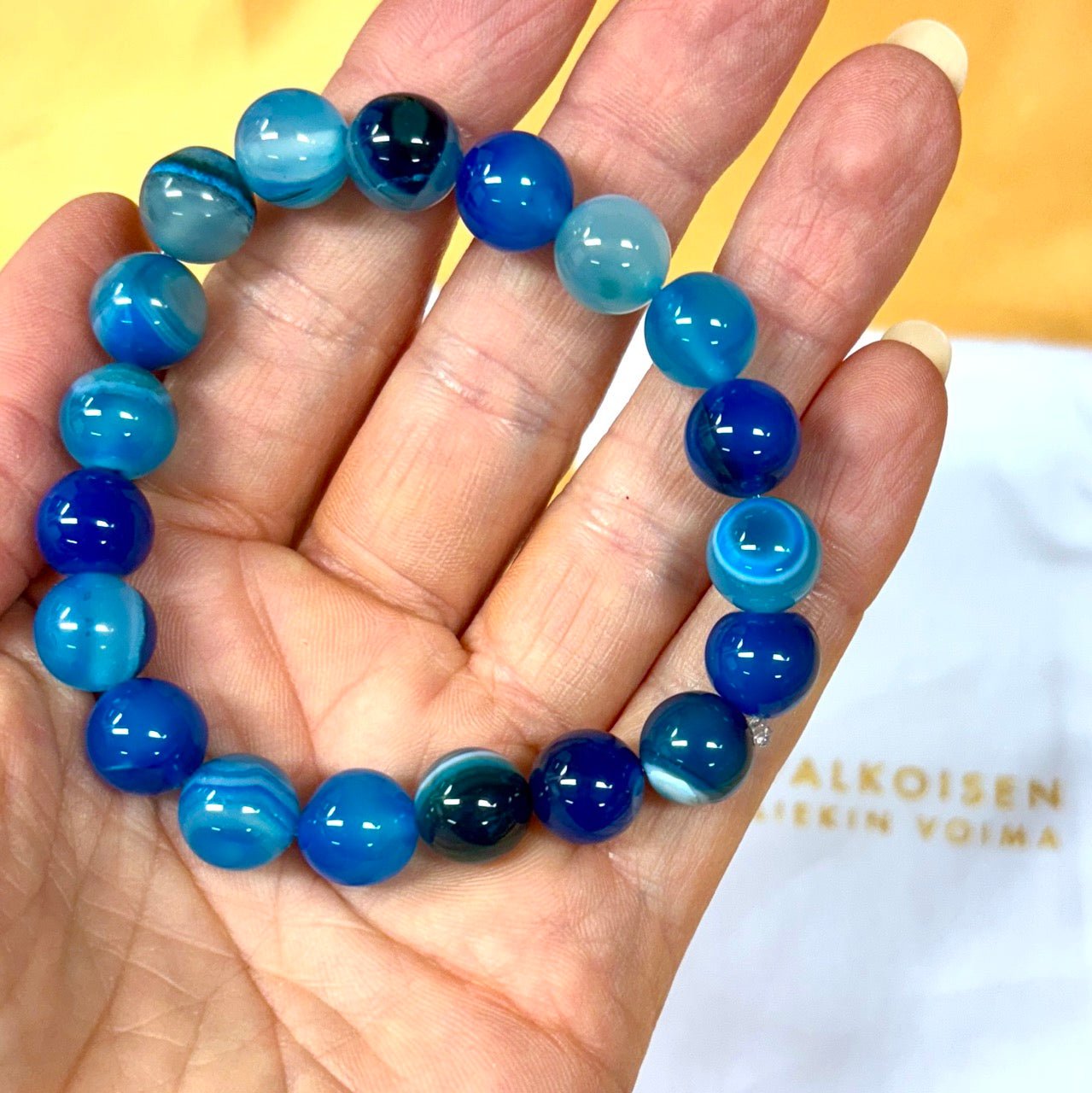 Sininen akaatti - Rannekoru - Lisää luottamusta ja toivoa - Valkoisen Liekin Voima