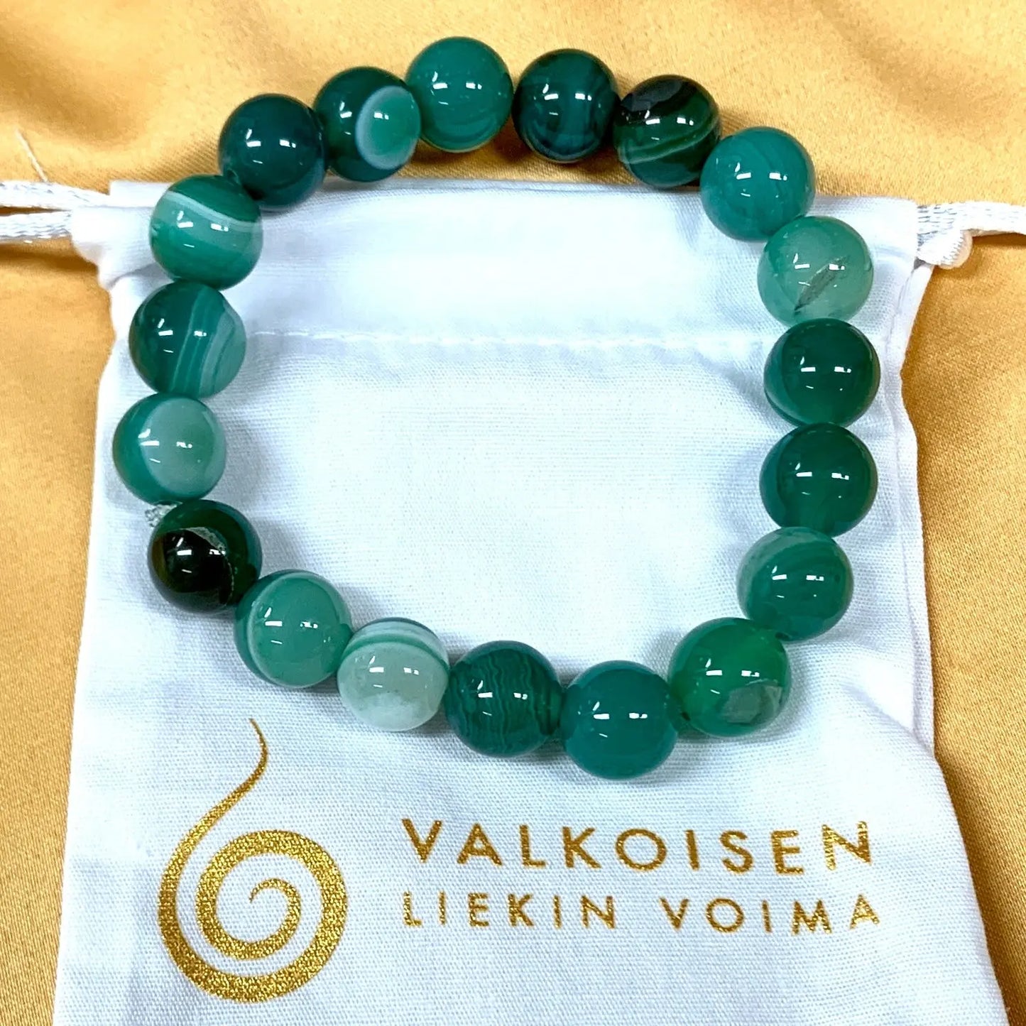 Vihreä akaatti - Rannekoru - Tuo elinvoimaa, parannusta ja runsautta - Valkoisen Liekin Voima