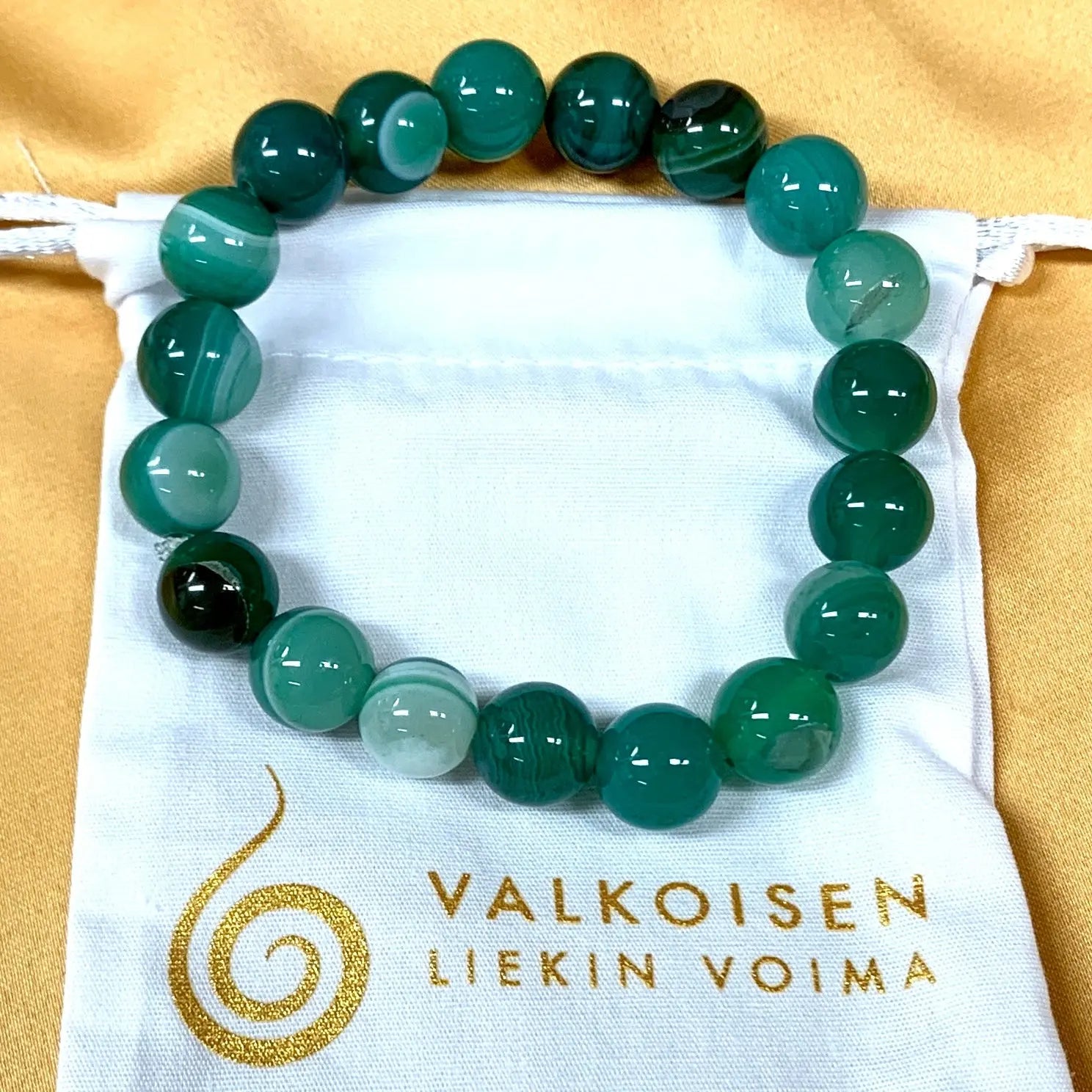 Vihreä akaatti - Rannekoru - Tuo elinvoimaa, parannusta ja runsautta - Valkoisen Liekin Voima