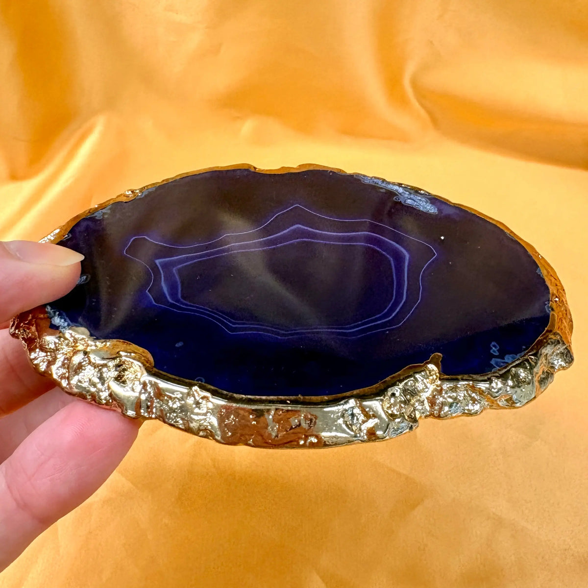 Akaattilevy kultareunoilla 11x9cm- Lila - Uniikki kappale
