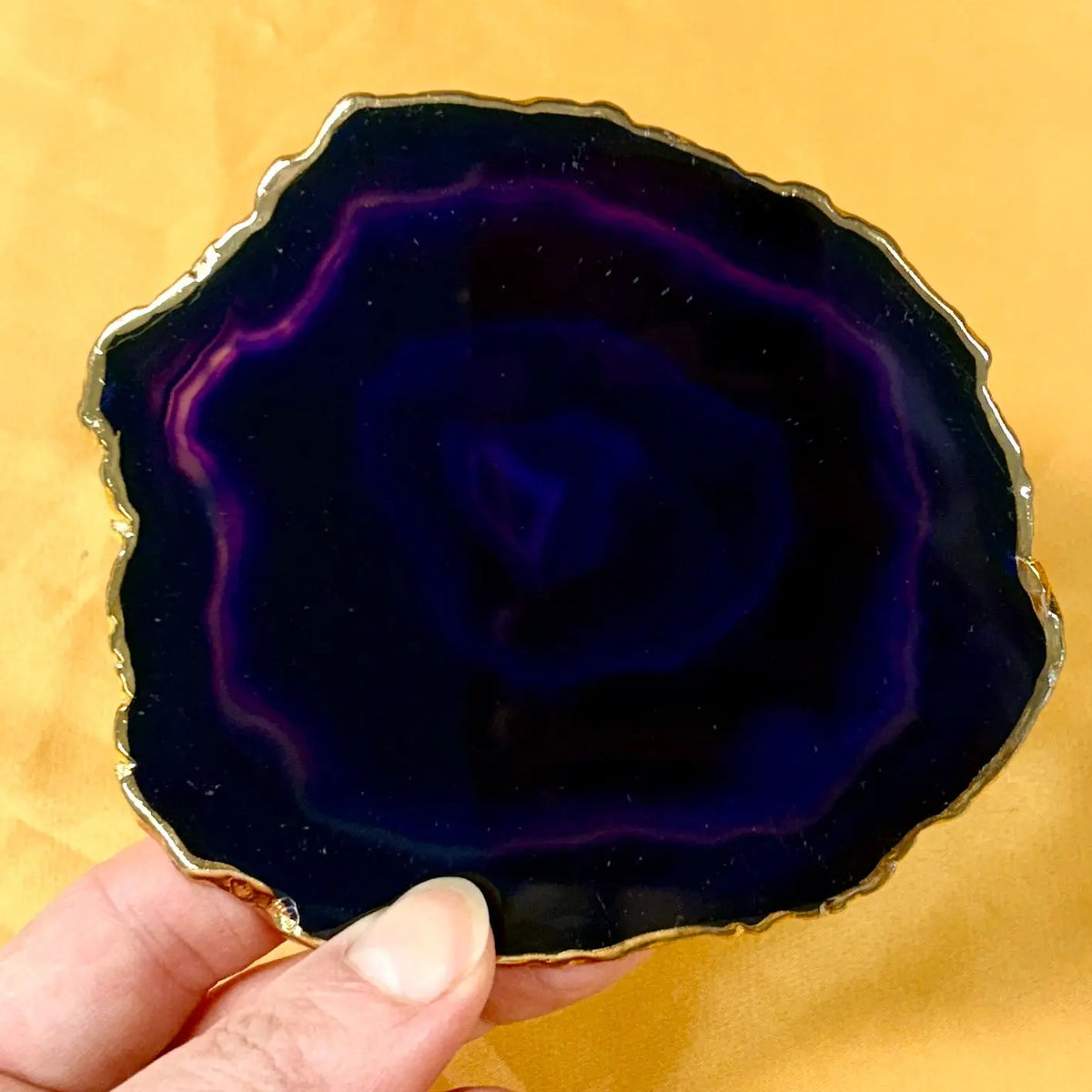 Akaattilevy kultareunoilla 11x9cm- Lila - Uniikki kappale