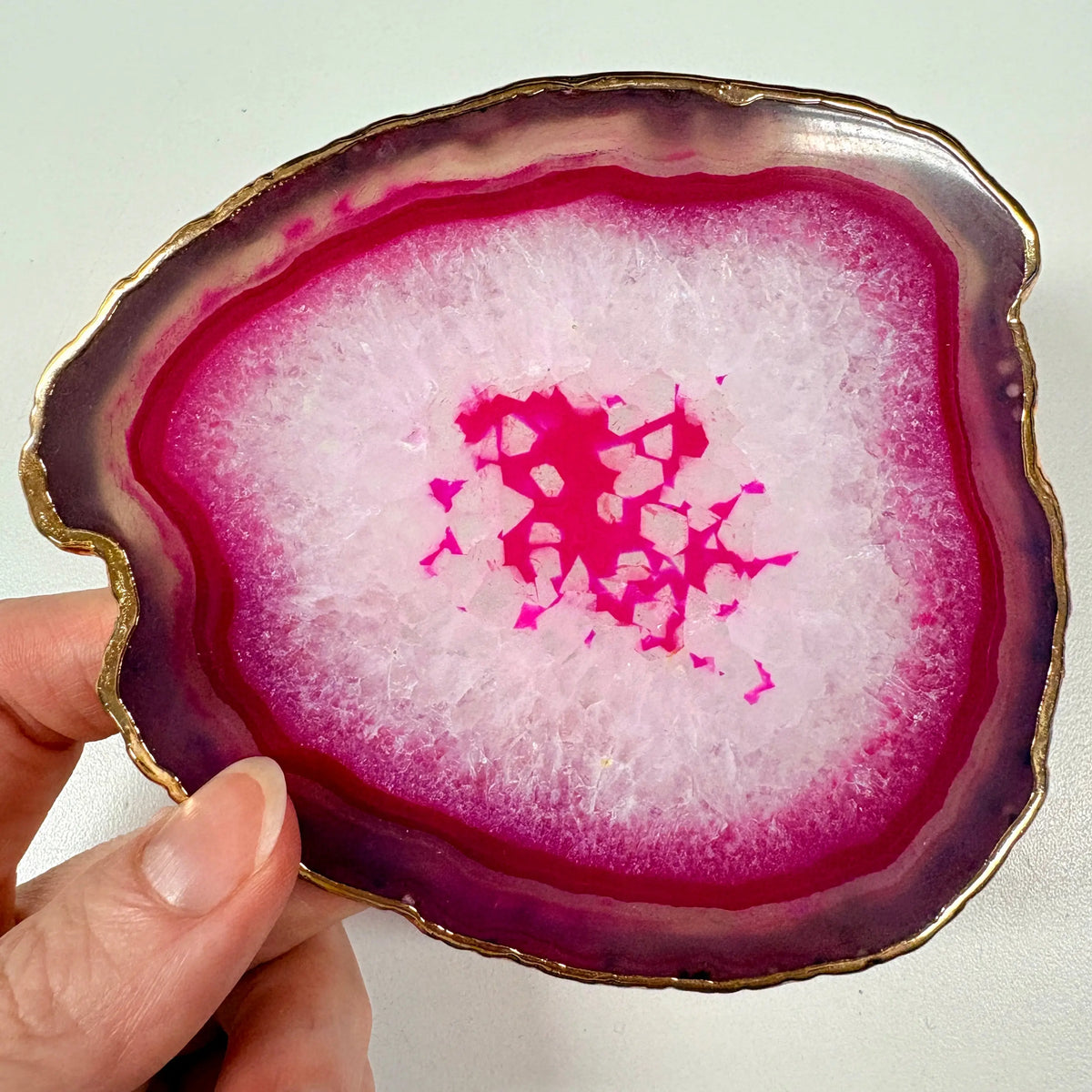 Akaattilevy kultareunoilla 11x10cm - Pinkki - Uniikki kappale
