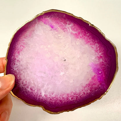 Akaattilevy kultareunoilla 11x10cm - Pinkki - Uniikki kappale