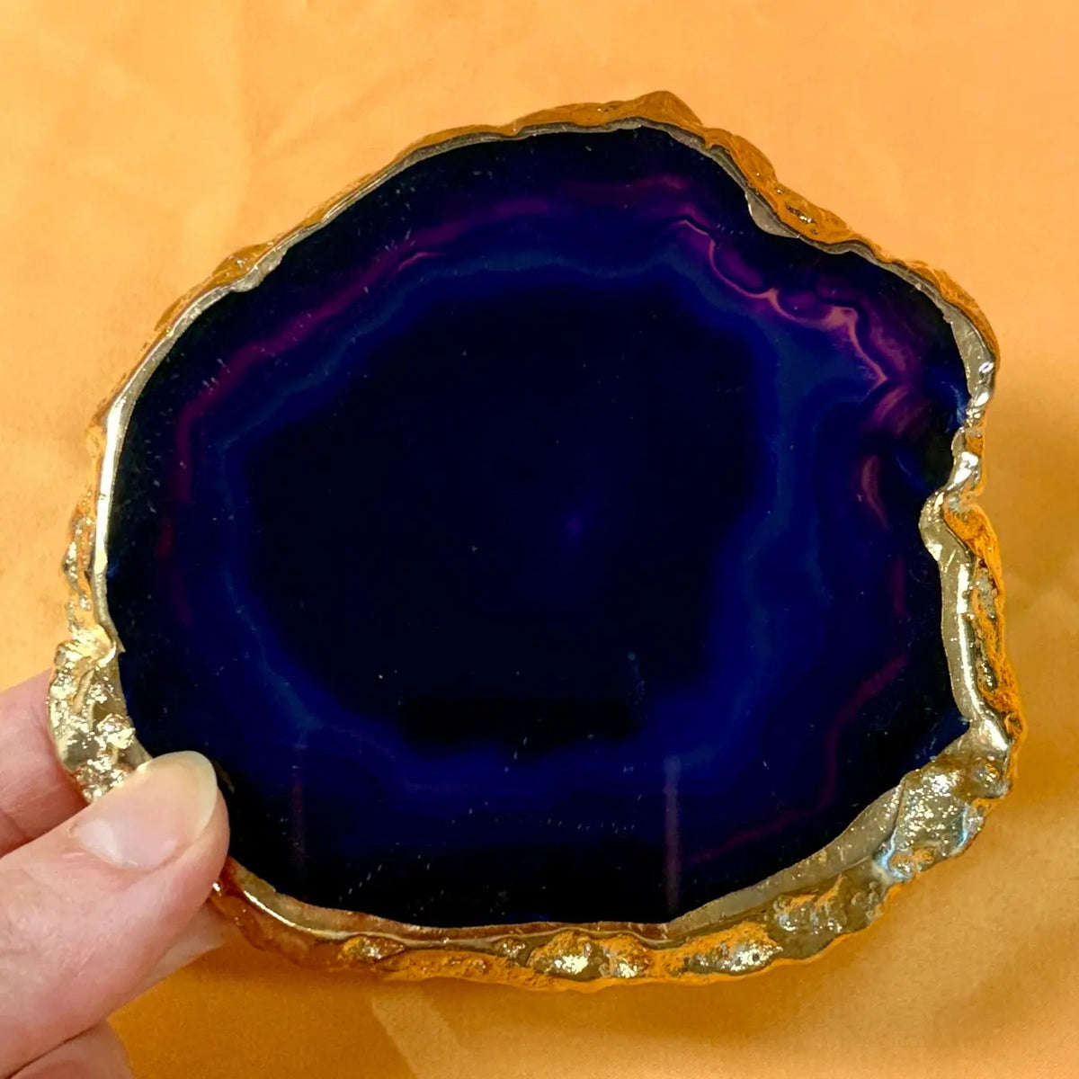 Akaattilevy kultareunoilla 11x9cm- Lila - Uniikki kappale