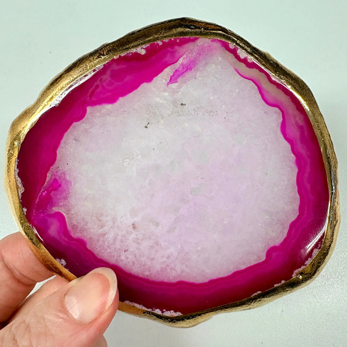 Akaattilevy kultareunoilla 11x10cm - Pinkki - Uniikki kappale