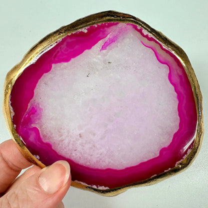 Akaattilevy kultareunoilla 11x10cm - Pinkki - Uniikki kappale