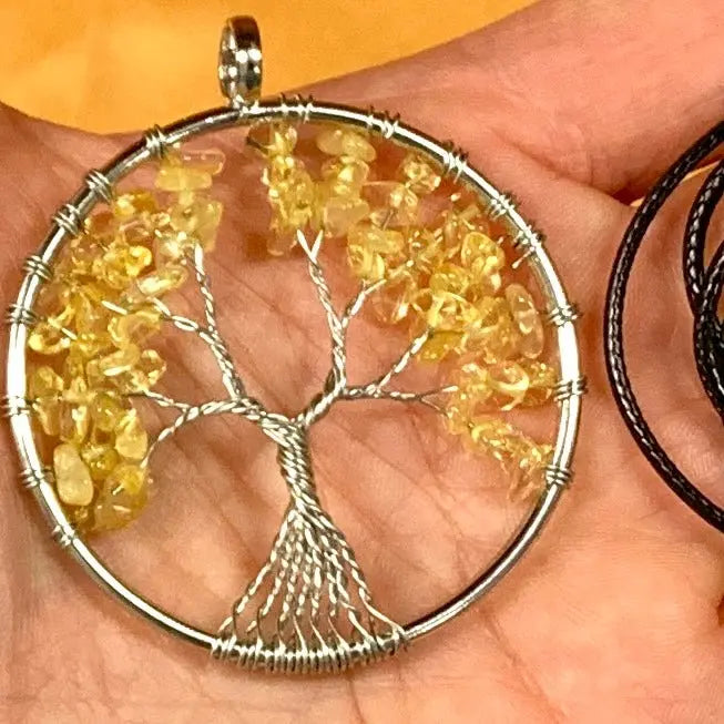 Elämänpuu kaulakoru - Sitriini - 5cm - Valkoisen Liekin Voima