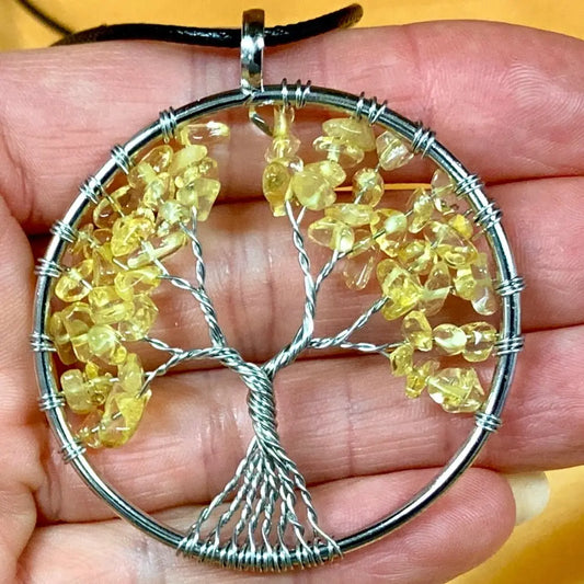 Elämänpuu kaulakoru - Sitriini - 5cm - Valkoisen Liekin Voima
