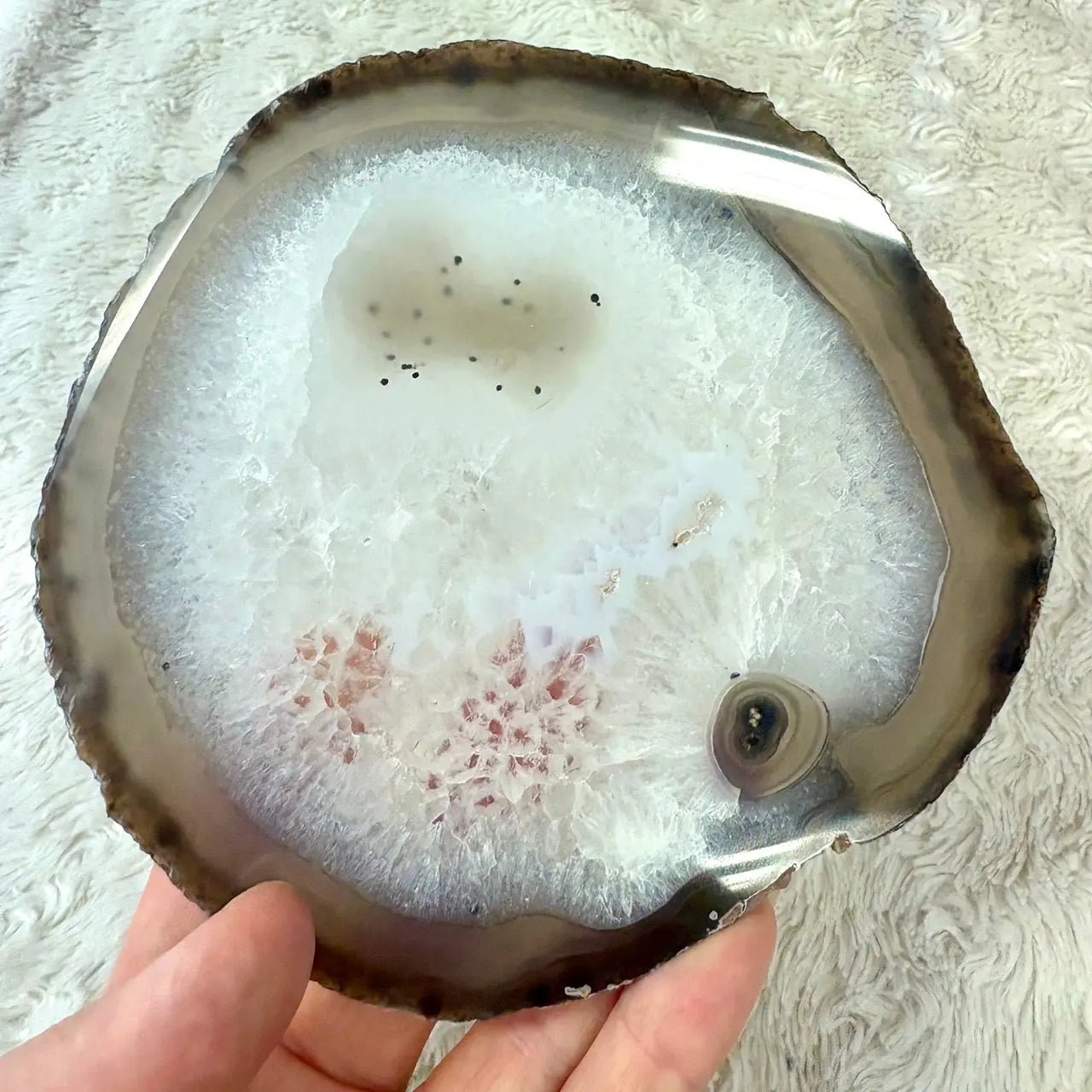 Iso uniikki Akaattilevy - Harmaa - 13cm x 13cm - 190g - Valkoisen Liekin Voima