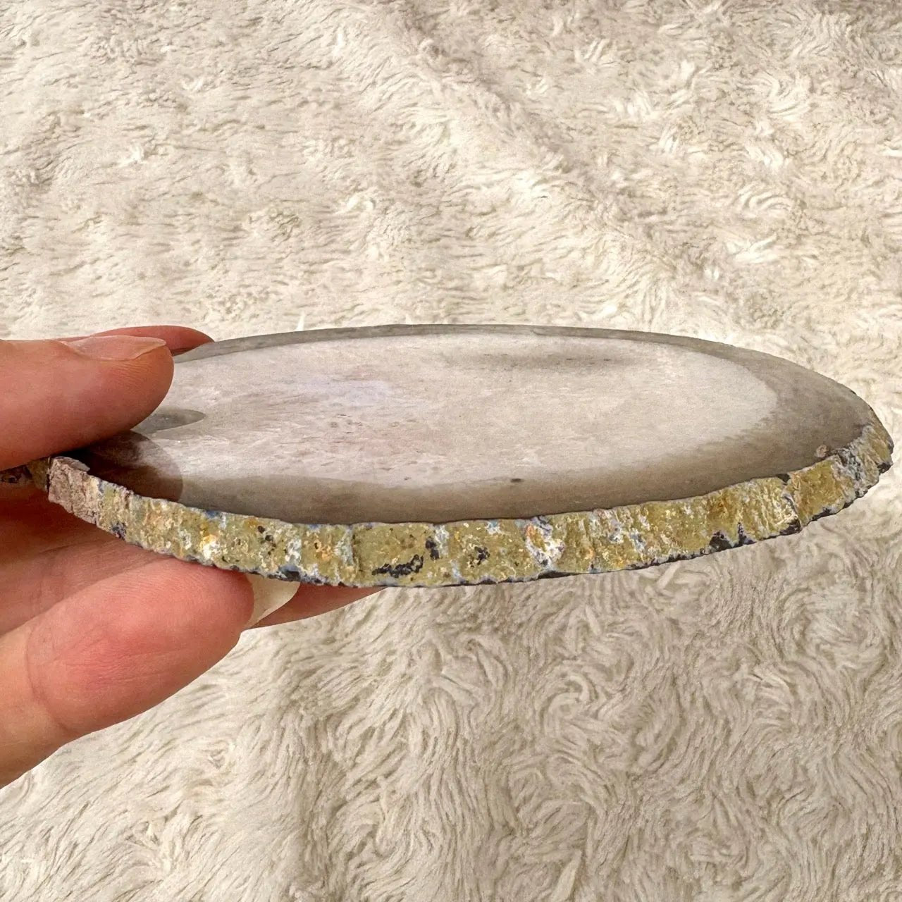 Iso uniikki Akaattilevy - Harmaa - 13cm x 13cm - 190g - Valkoisen Liekin Voima