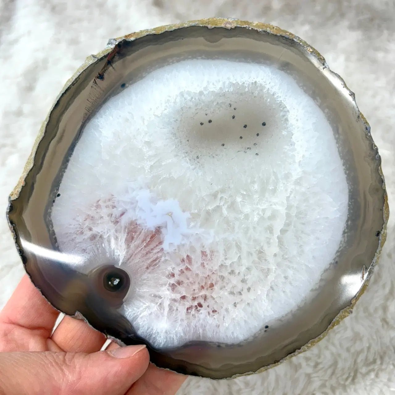 Iso uniikki Akaattilevy - Harmaa - 13cm x 13cm - 190g - Valkoisen Liekin Voima