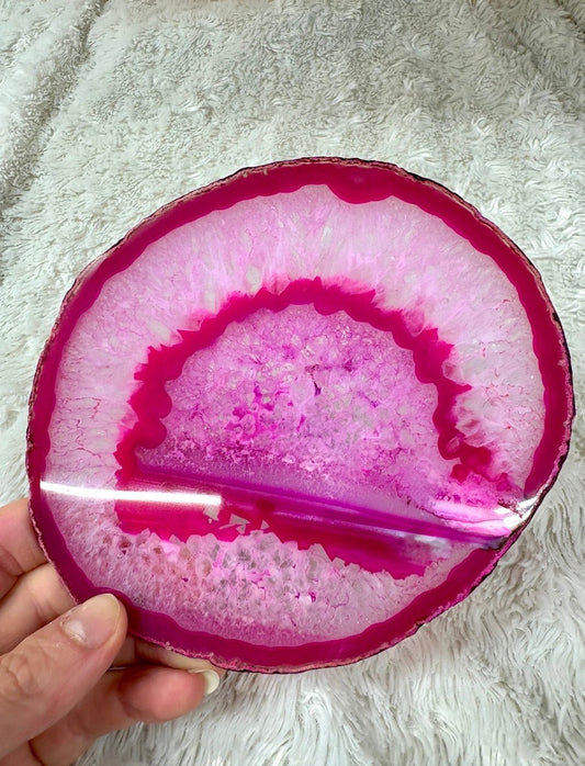 Iso uniikki Akaattilevy - Pinkki - 14,5cm x 13cm - 200g - Valkoisen Liekin Voima