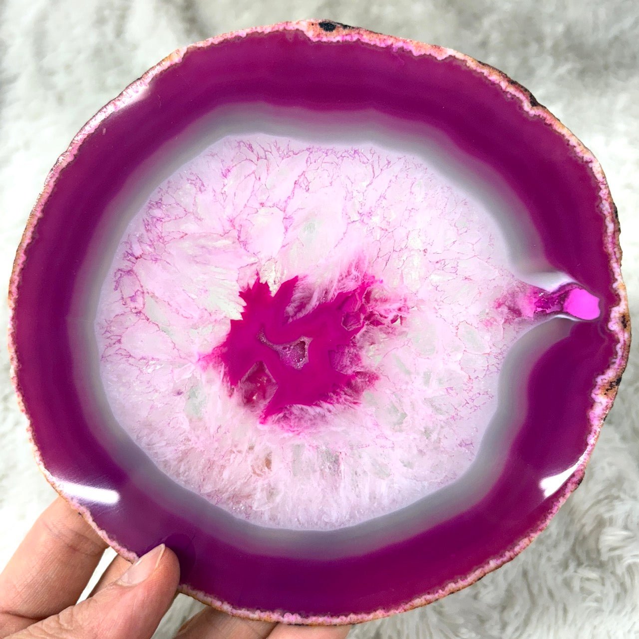 Iso uniikki Akaattilevy - Pinkki - 15,2cm x 14,7cm - 267g - Valkoisen Liekin Voima