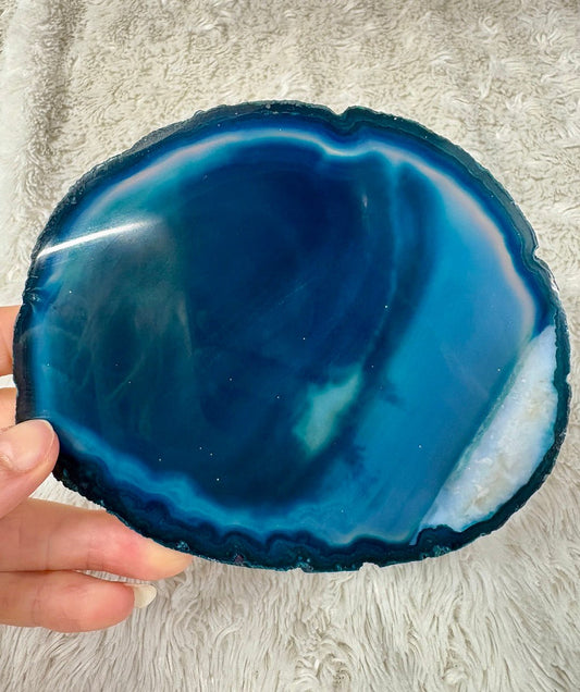 Iso uniikki Akaattilevy - Sinivihreä - 13cm x 11,5cm - 190g - Valkoisen Liekin Voima