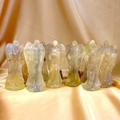 Keltainen fluoriitti - Kristallienkeli - Arkkienkeli Jofiel 8cm - Valkoisen Liekin Voima