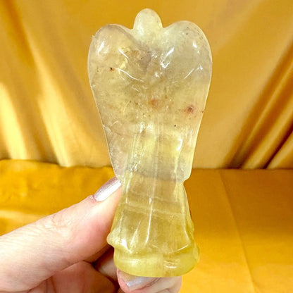 Keltainen fluoriitti - Kristallienkeli - Arkkienkeli Jofiel 8cm - Valkoisen Liekin Voima