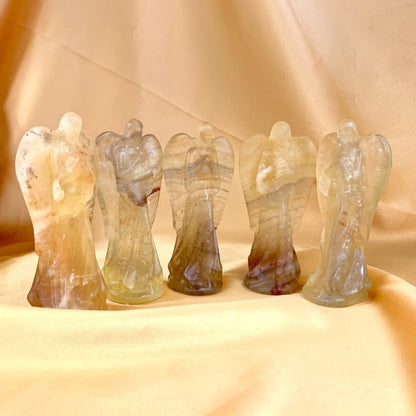 Keltainen fluoriitti - Kristallienkeli - Arkkienkeli Jofiel 8cm - Valkoisen Liekin Voima