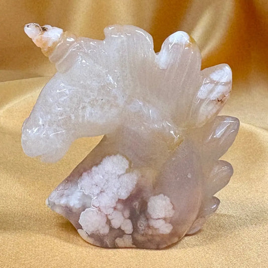 Kirsikankukka - akaatti - Kristalliyksisarvinen 5cm - Valkoisen Liekin Voima