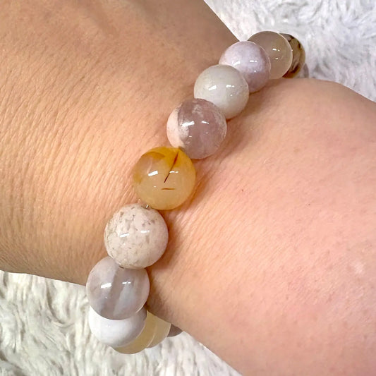 Kirsikankukka - akaatti - Rannekoru - Auttaa menestymään ja ottamaan koko potentiaalin käyttöön - Valkoisen Liekin Voima