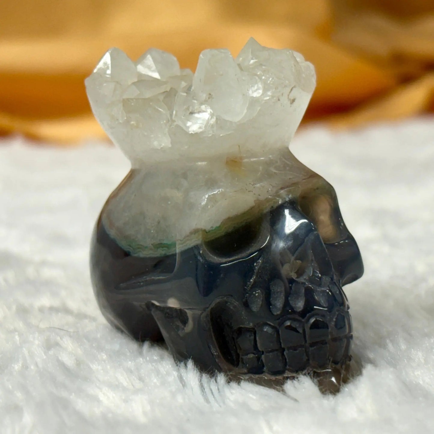 Kristallikallo Merlin - akaatti, geodi kruunulla - Valkoisen Liekin Voima