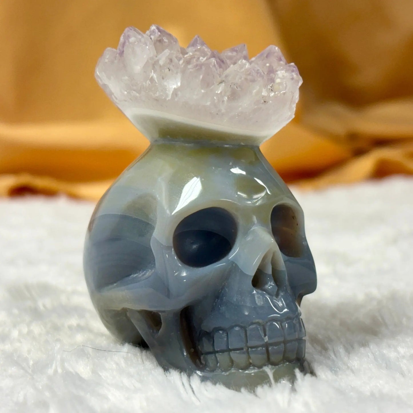 Kristallikallo Merlin - akaatti, geodi kruunulla - Valkoisen Liekin Voima