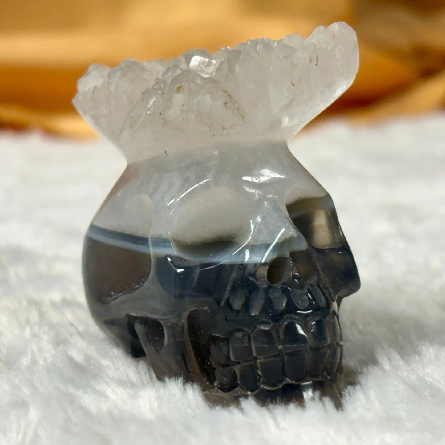 Kristallikallo Merlin - akaatti, geodi kruunulla - Valkoisen Liekin Voima