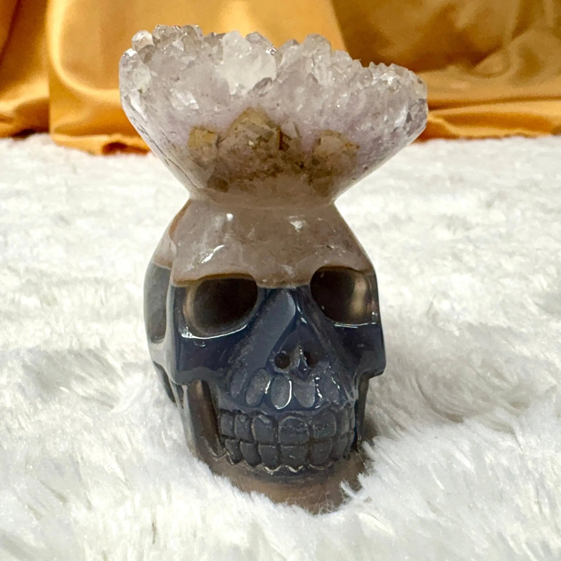 Kristallikallo Merlin - akaatti, geodi kruunulla - Valkoisen Liekin Voima