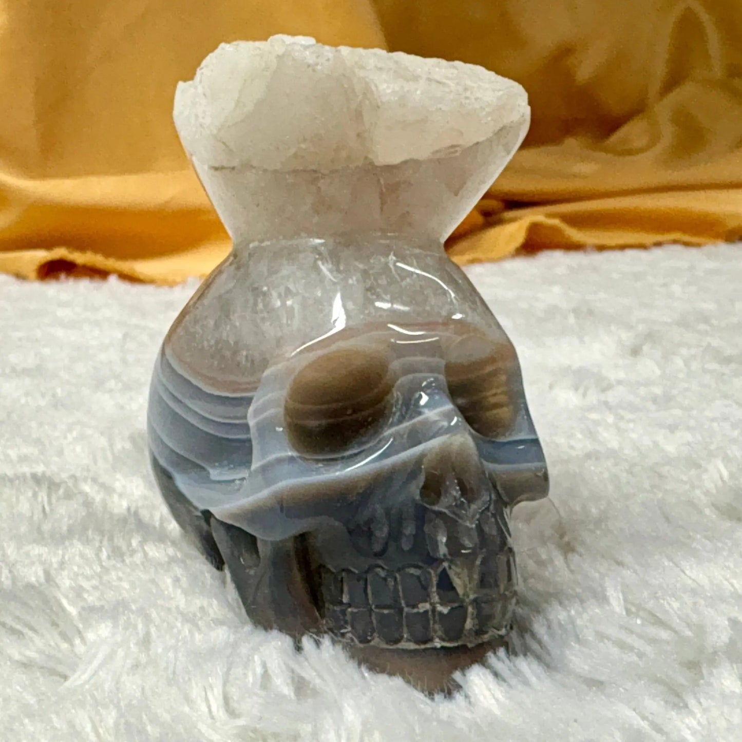 Kristallikallo Merlin - akaatti, geodi kruunulla - Valkoisen Liekin Voima