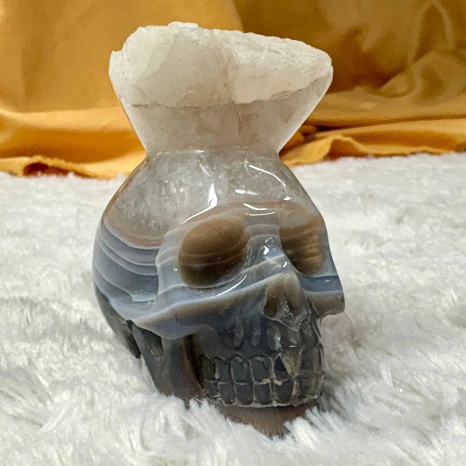 Kristallikallo Merlin - akaatti, geodi kruunulla - Valkoisen Liekin Voima