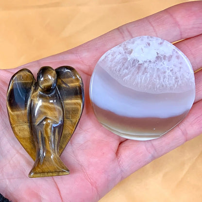 Kristallipaketti Arkkienkeli Metatron - tiikerinsilmä + akaattilevy - Valkoisen Liekin Voima