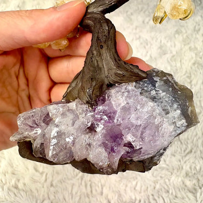 Kristallipuu - Sitriini - Ametisti 14cm - 02 - Valkoisen Liekin Voima