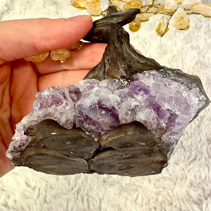 Kristallipuu - Sitriini - Ametisti 14cm - 02 - Valkoisen Liekin Voima