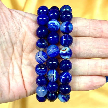 Kuninkaallisen sininen akaatti - Rannekoru - Poistaa pelkoja, suojelee, voimaannuttaa - Valkoisen Liekin Voima