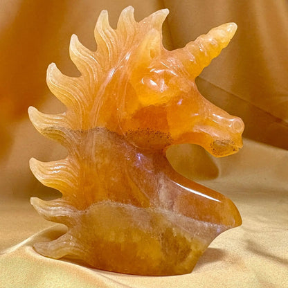 Oranssi kalsiitti - Kristalliyksisarvinen Kultasäde - 10,5cm - Valkoisen Liekin Voima