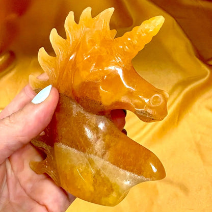 Oranssi kalsiitti - Kristalliyksisarvinen Kultasäde - 10,5cm - Valkoisen Liekin Voima