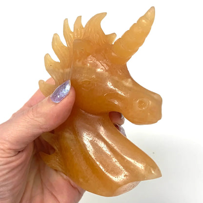 Oranssi kalsiitti - Kristalliyksisarvinen Valontähti - 10,5cm - Valkoisen Liekin Voima