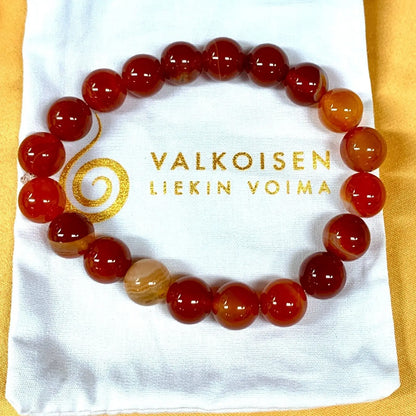 Punainen raita - akaatti - Rannekoru - Rauhoittaa, nostaen oman voiman esiin - Valkoisen Liekin Voima